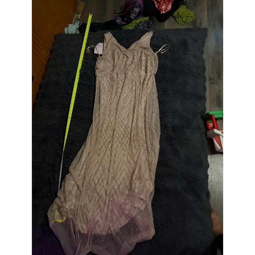 BHLDN Embellished Sequin Tulle Dress Nude Champagne Beaded Formal